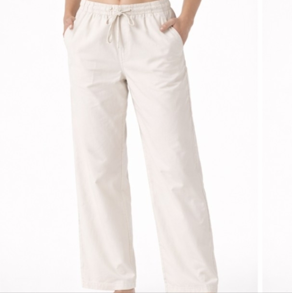 L.L. BEAN Classic Fit 100% Cotton Cropped Pull-On Pants Cream 1X Plus